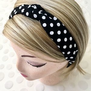 Headband, Black with White Polka Dot Print Fabric, Standard Size